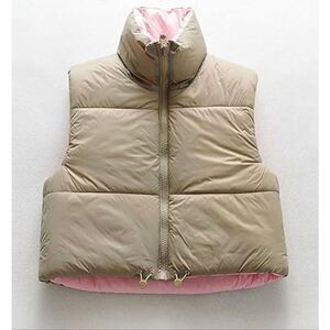 Amazon tan reversible cropped puffer vest large
